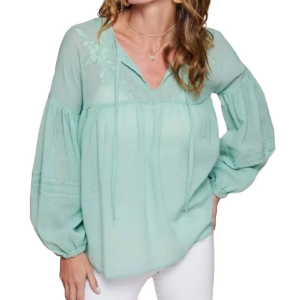 Spartina 449 Sea Green Embroidered Peasant Blouse Karissa Tunic M